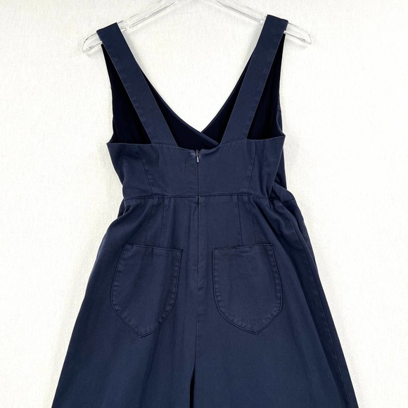 ANTHROPOLOGIE CHINO Jumpsuit Womens 2 Navy Blue Wrap Sleeveless Wide Leg Pockets - Picture 5 of 16